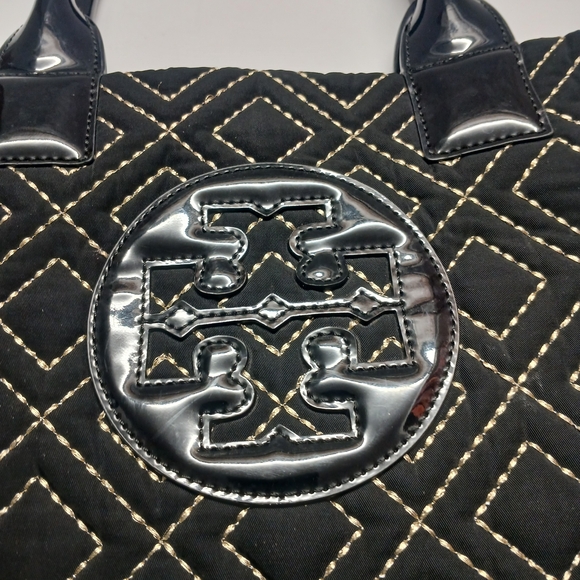 Tory Burch Black Quilted Tote with Gloss Logo - Picture 3 of 15